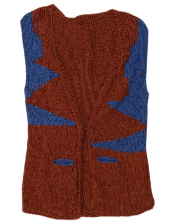 VINTAGE Γυναικείο Αμάνικο Ζακέτα UK 8 Small Brown Colourblock