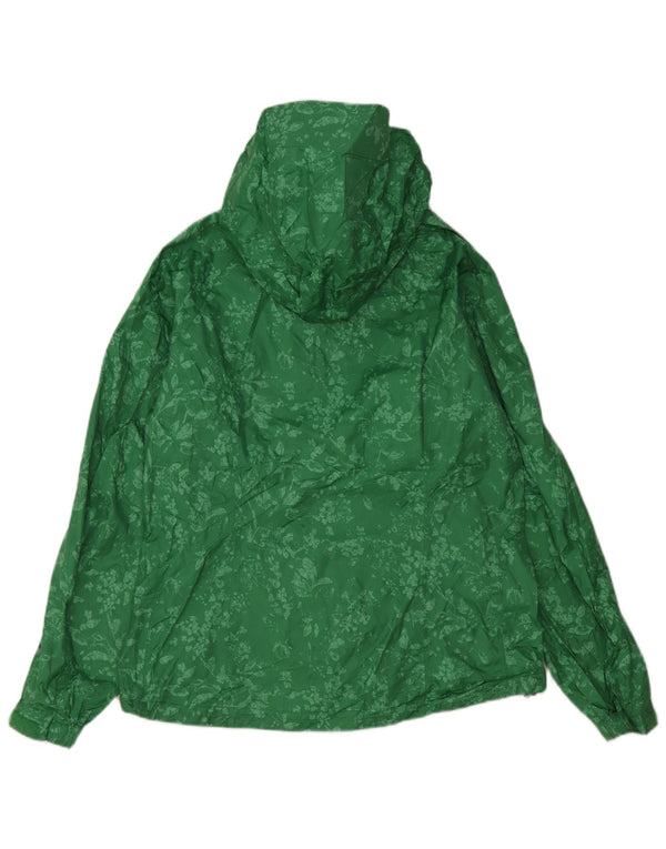 EDDIE BAUER Womens Hooded Rain Jacket UK 14 Medium Green Floral Nylon