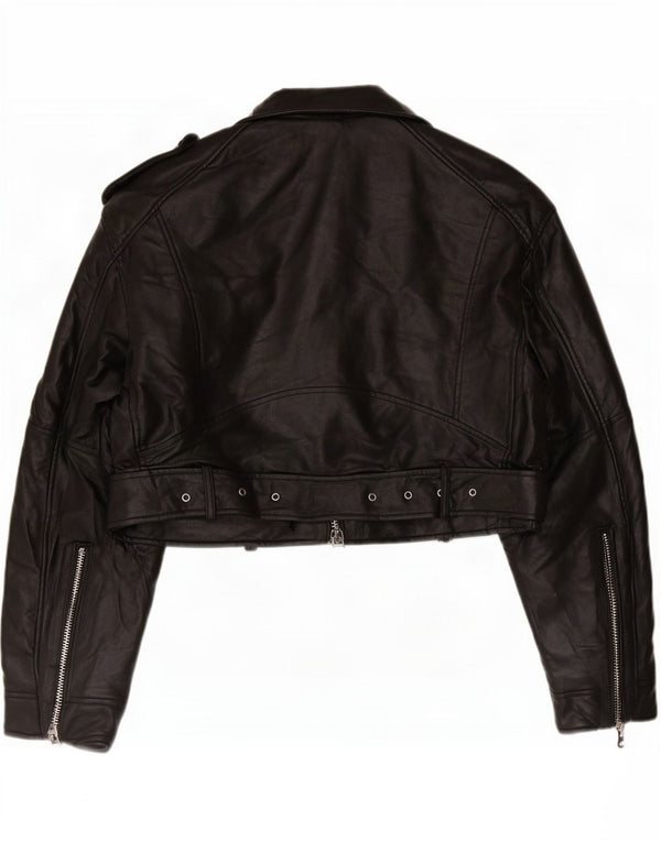 Zara Womens Crop Faux Leather Biker Jacket UK 18 XL Μαύρο Πολυεστέρας