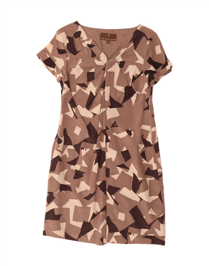 FENN WRIGHT MANSON Womens Sheath Dress UK 10 Small Brown Geometric Silk Vintage Fenn Wright Manson and Second-Hand Fenn Wright Manson from Messina Hembry 