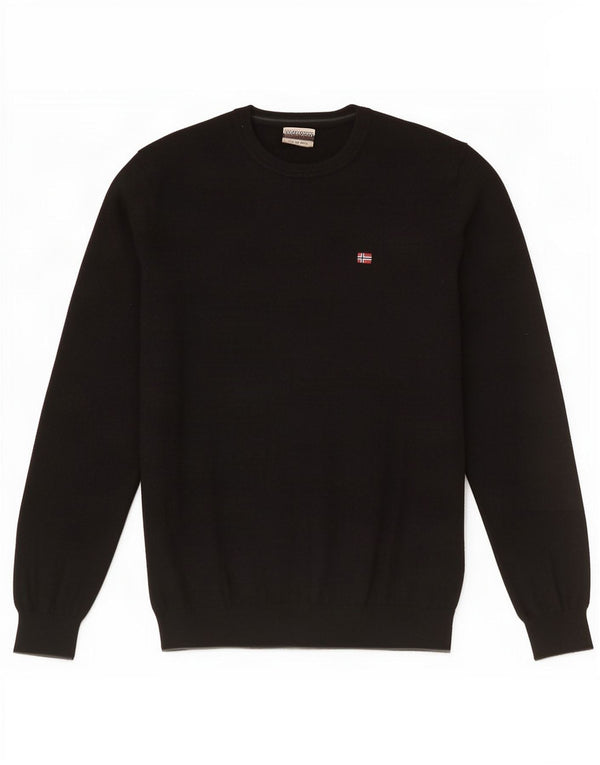 Napapijri Mens Crew Neck Jumper Sweater Medium Black Wool