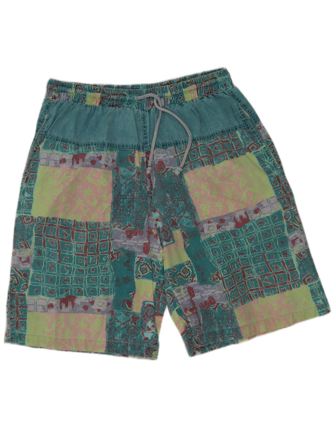 Vintage ανδρικό γραφικό casual σορτς XL W32 Πράσινο Patchwork Βαμβακερό