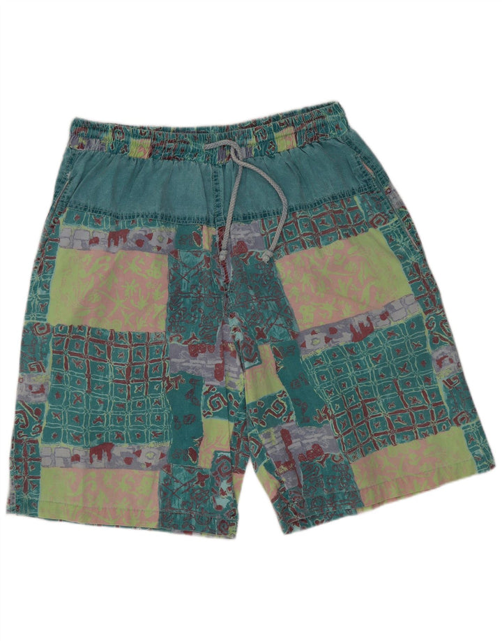 Vintage ανδρικό γραφικό casual σορτς XL W32 Πράσινο Patchwork Βαμβακερό