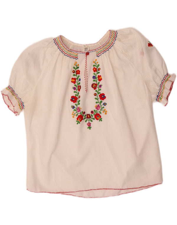 VINTAGE Γυναικεία Crop Μπλούζα Τοπ UK 16 Large White Floral Polyester