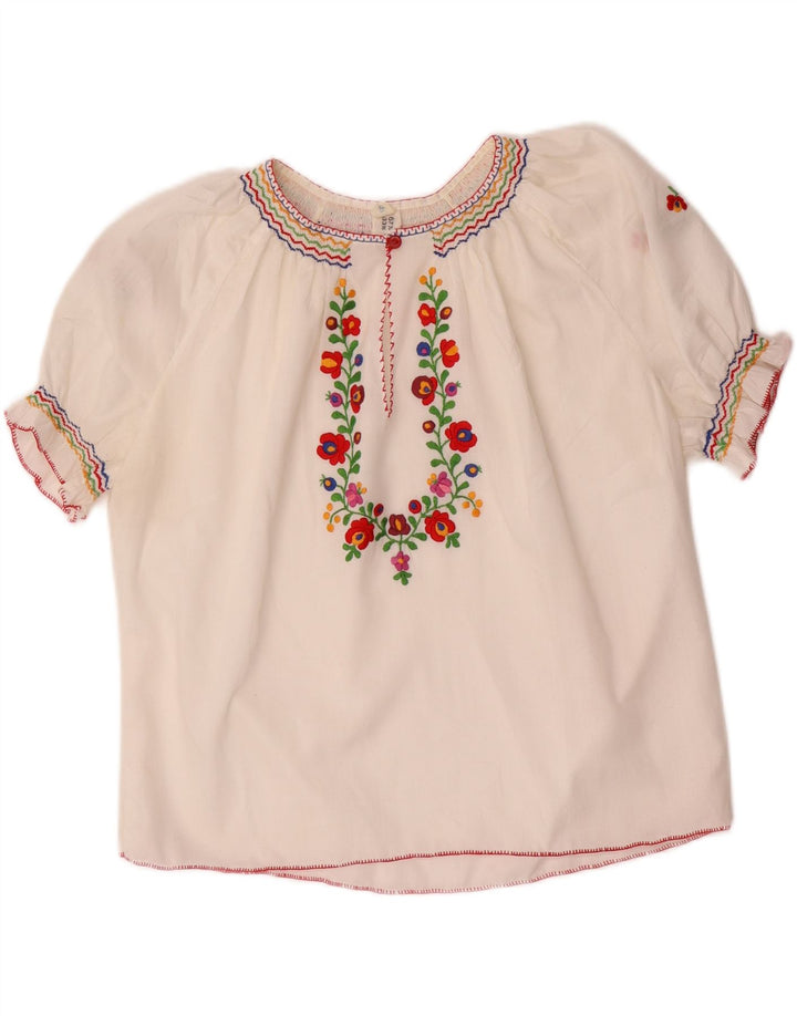 VINTAGE Γυναικεία Crop Μπλούζα Τοπ UK 16 Large White Floral Polyester