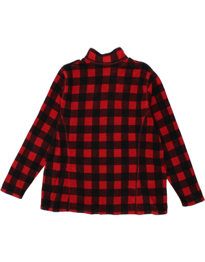 EDDIE BAUER Womens Zip Neck Fleece Jumper UK 20 2XL Red Check Polyester Vintage Eddie Bauer and Second-Hand Eddie Bauer from Messina Hembry 