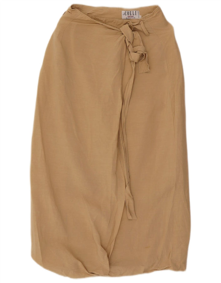 Basic γυναικεία φούστα με περιτύλιγμα XS W24 Beige λινό