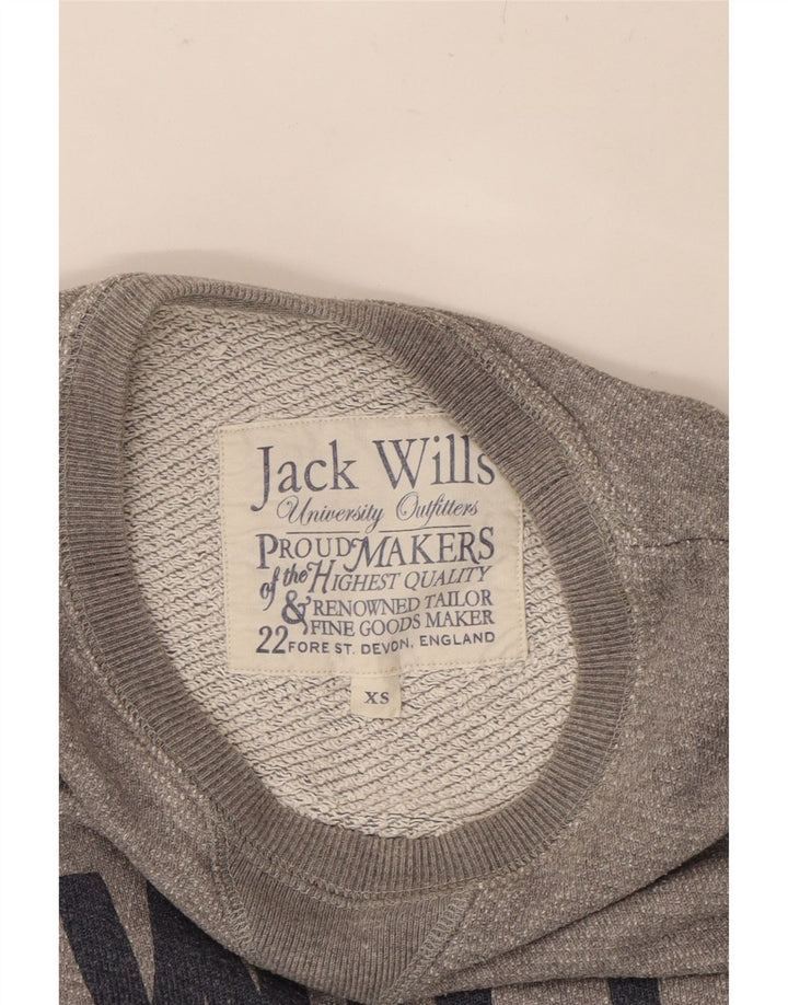 JACK WILLS Mens Graphic Sweatshirt Jumper XS Grey Cotton Vintage Jack Wills and Second-Hand Jack Wills from Messina Hembry 