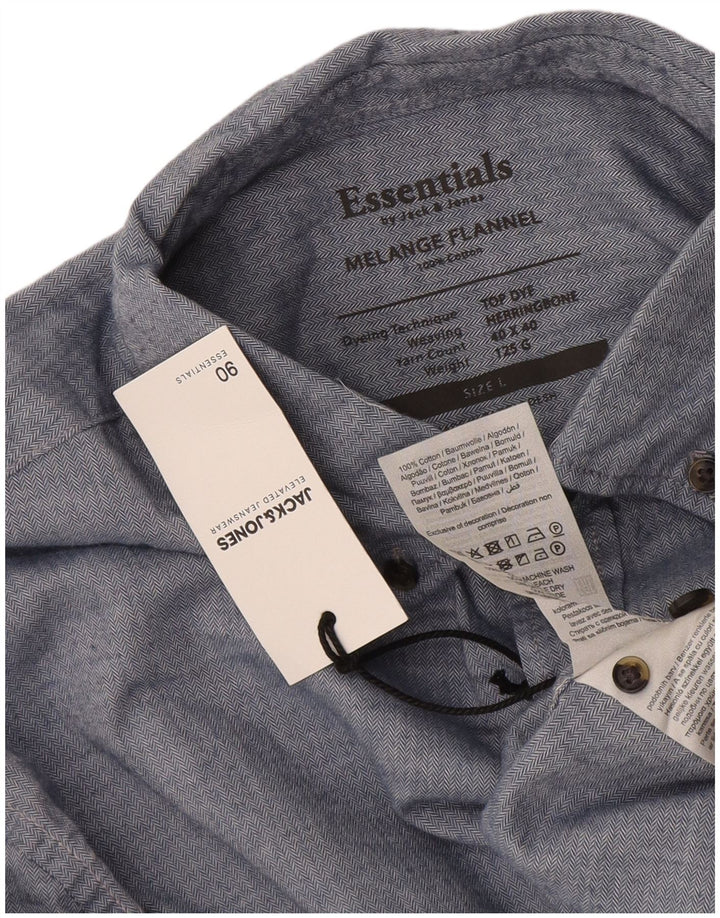 Jack & Jones Ανδρικό φανελένιο πουκάμισο μεγάλο μπλε βαμβακερό ψαροκόκκαλο