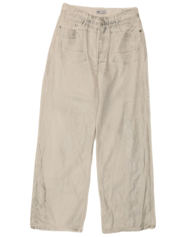 Zara Womens High Rise Wide Leg Jeans EU 40 Medium W30 L31 White Tie Dye