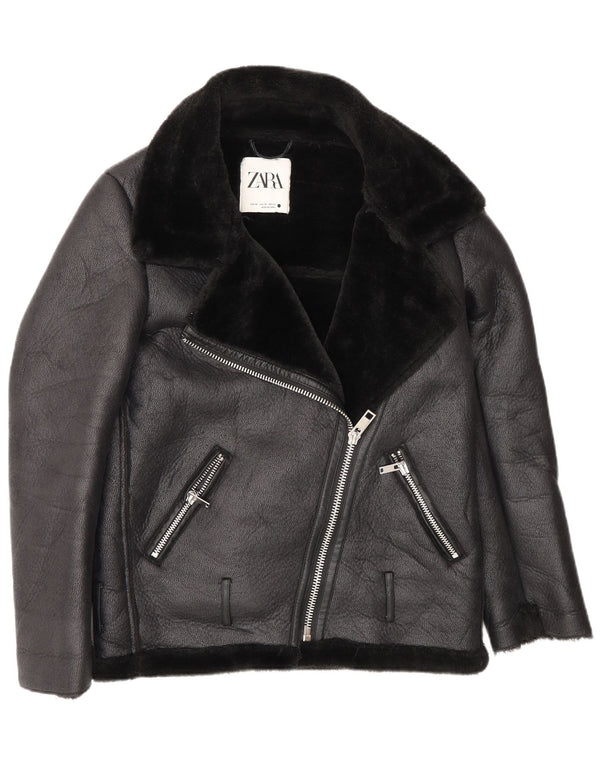 Zara Γυναικεία Loose Fit Biker Jacket Sherpa UK 6 XS Μαύρο Πολυεστέρας