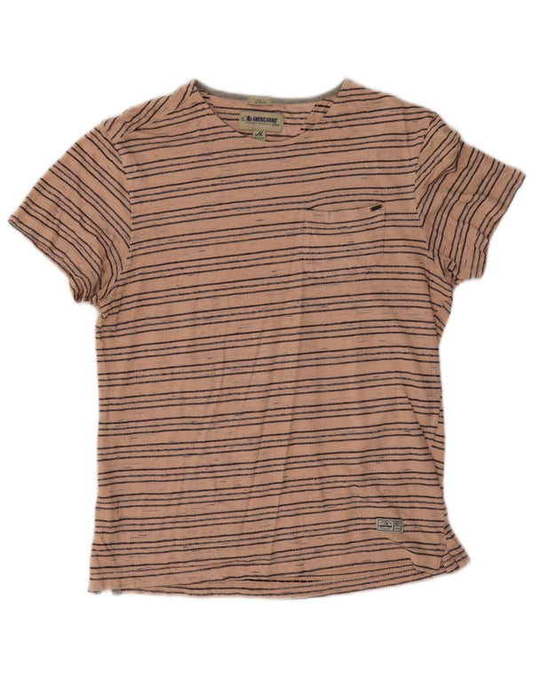 Americanino Γυναικείο Slim T-Shirt Top UK 12 μεσαίο ροζ βαμβακερό ριγέ