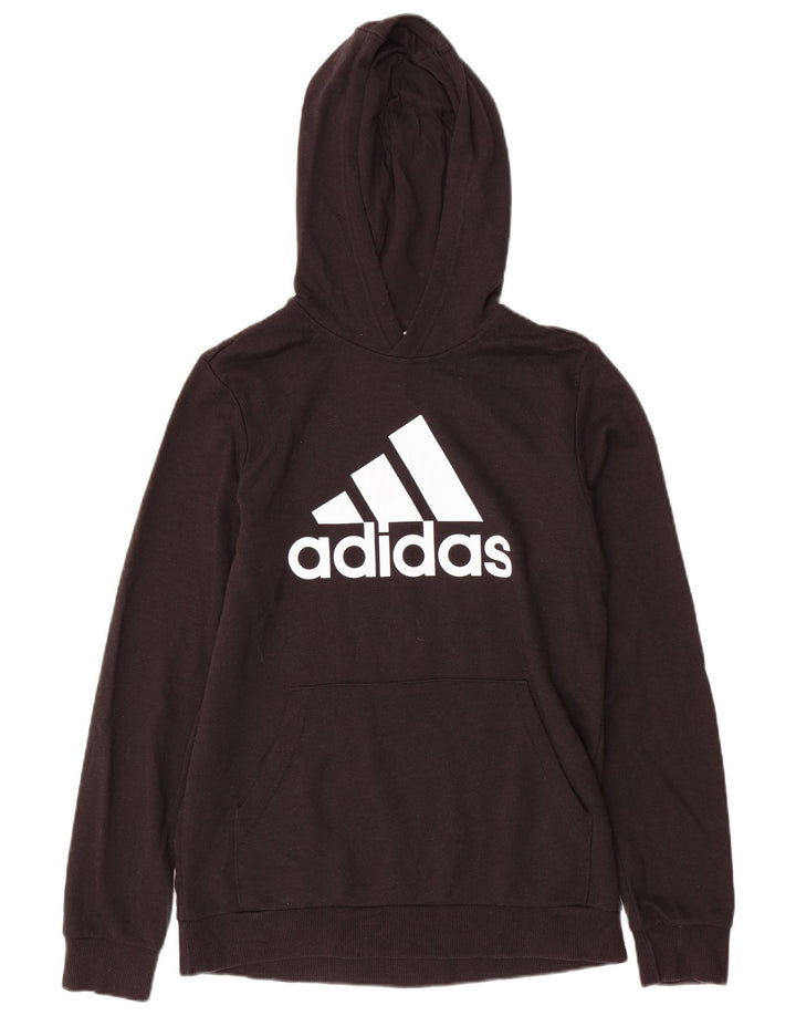 ADIDAS Boys Graphic Hoodie Jumper 15-16 Years Black Cotton