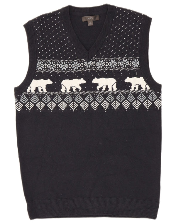 Marks & Spencer Ανδρικό γιλέκο Tank Top Μικρό Navy Blue Fair Isle Acrylic