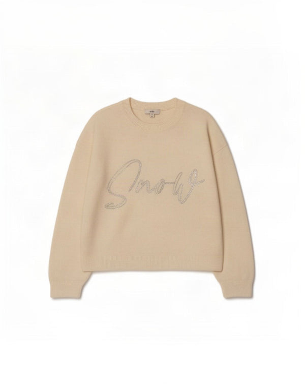 Γυναικείο πουλόβερ Marks & Spencer Graphic Crew Neck Jumper UK 14 Medium Off Wh
