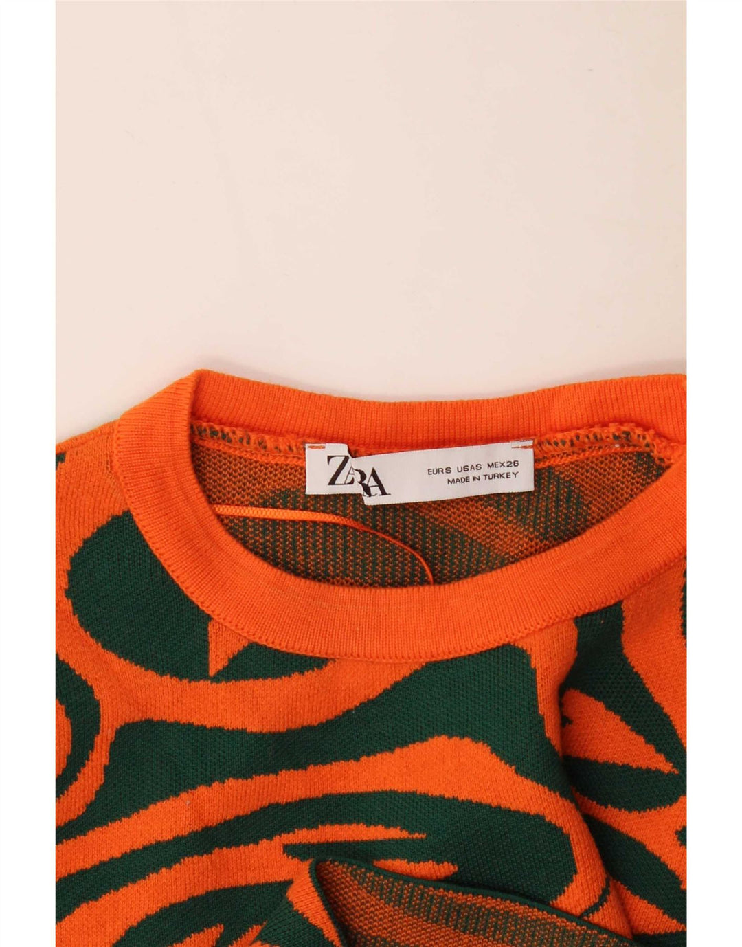 Zara Γυναικείο Abstract Pattern Crop Top μακρυμάνικο UK 8 Small Orange