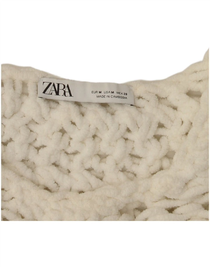 Zara Γυναικείο πουλόβερ υπερμεγέθη Crop Crew Neck Jumper UK 14 Medium White