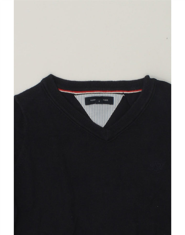 TOMMY HILFIGER Girls V-Neck Jumper Sweater 3-4 Years Navy Blue Cotton | Vintage Tommy Hilfiger | Thrift | Second-Hand Tommy Hilfiger | Used Clothing | Messina Hembry 