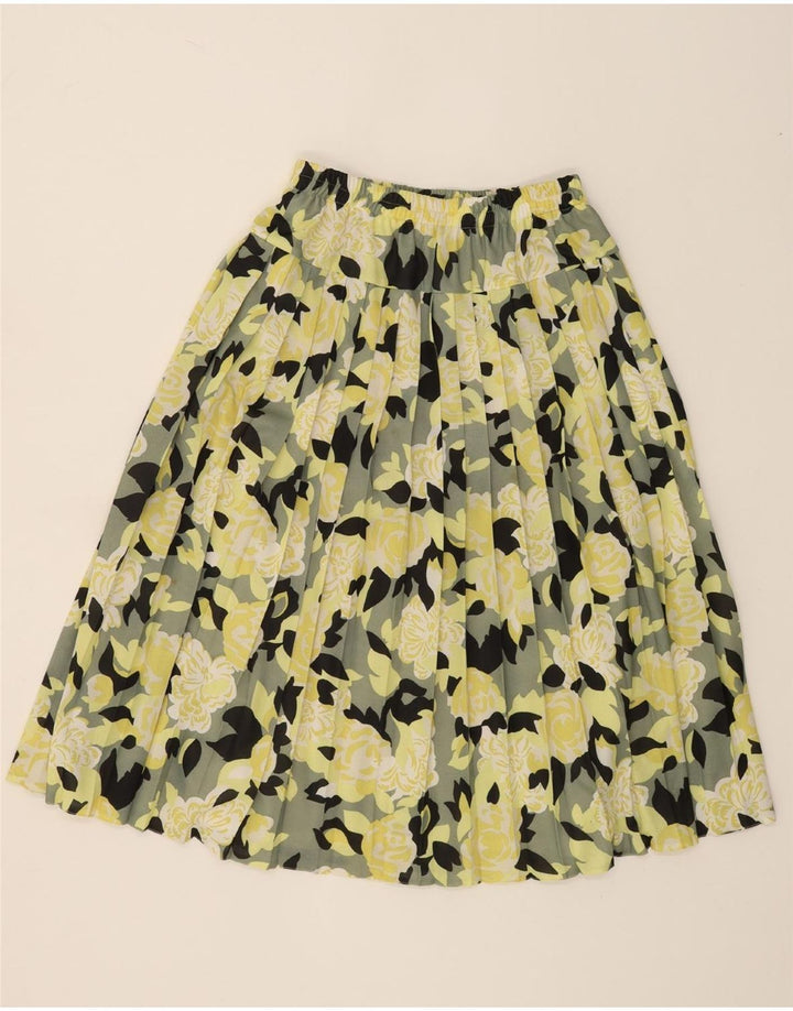 VINTAGE Womens Pleated Skirt EU 38 Medium W28 Yellow Floral Polyester Vintage Vintage and Second-Hand Vintage from Messina Hembry 