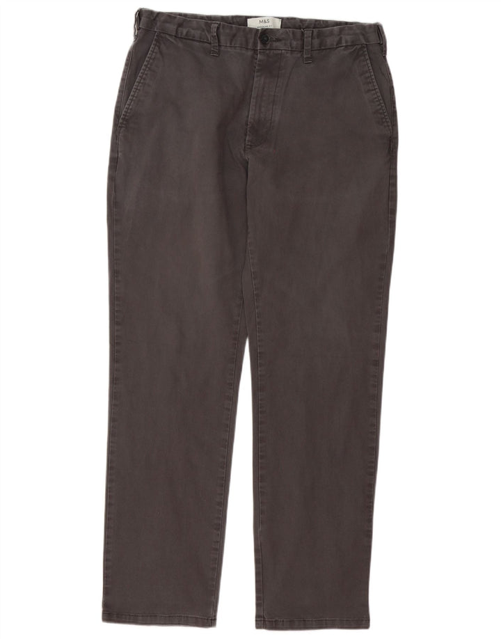 Marks & Spencer Ανδρικό παντελόνι Chino με κανονική εφαρμογή W34 L30 Γκρι βαμβακερό