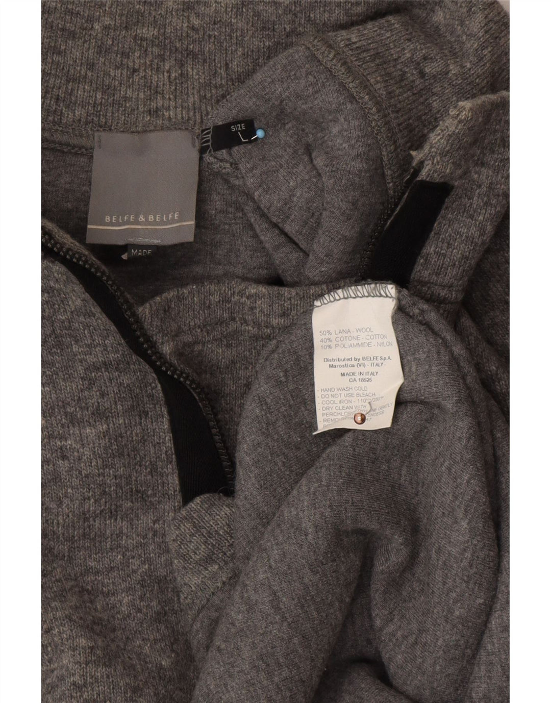 BELFE & BELFE Ανδρικό πουλόβερ με φερμουάρ, μεγάλο γκρι μαλλί