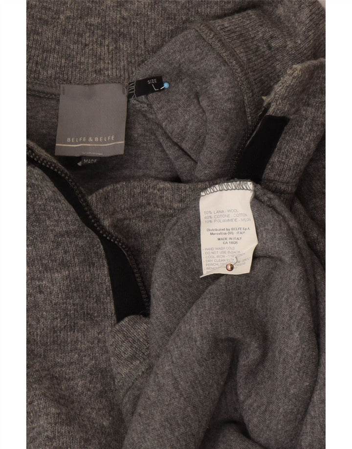 BELFE & BELFE Ανδρικό πουλόβερ με φερμουάρ, μεγάλο γκρι μαλλί