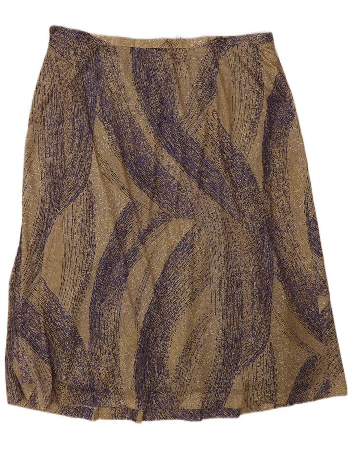 Vintage γυναικεία αφηρημένη φούστα με σχέδιο Α-γραμμή W34 Μεγάλο μπεζ πολυεστέρα