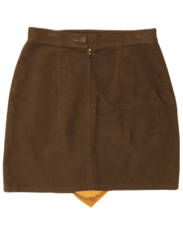 Vintage Γυναικεία Mini Suede Φούστα Small W26 Brown Colourblock