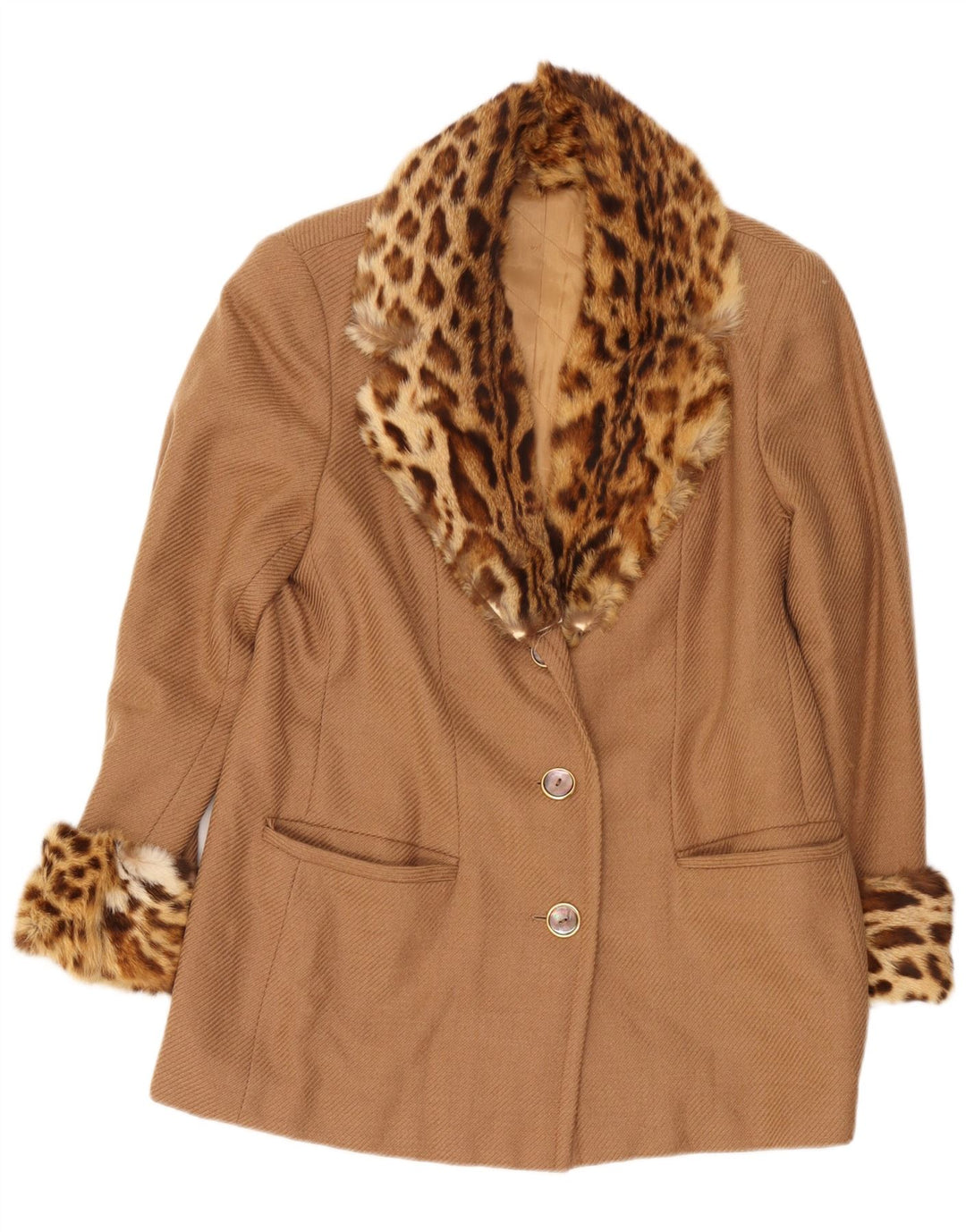 Vintage γυναικείο κοντό πανωφόρι UK 14 Medium Beige Animal print
