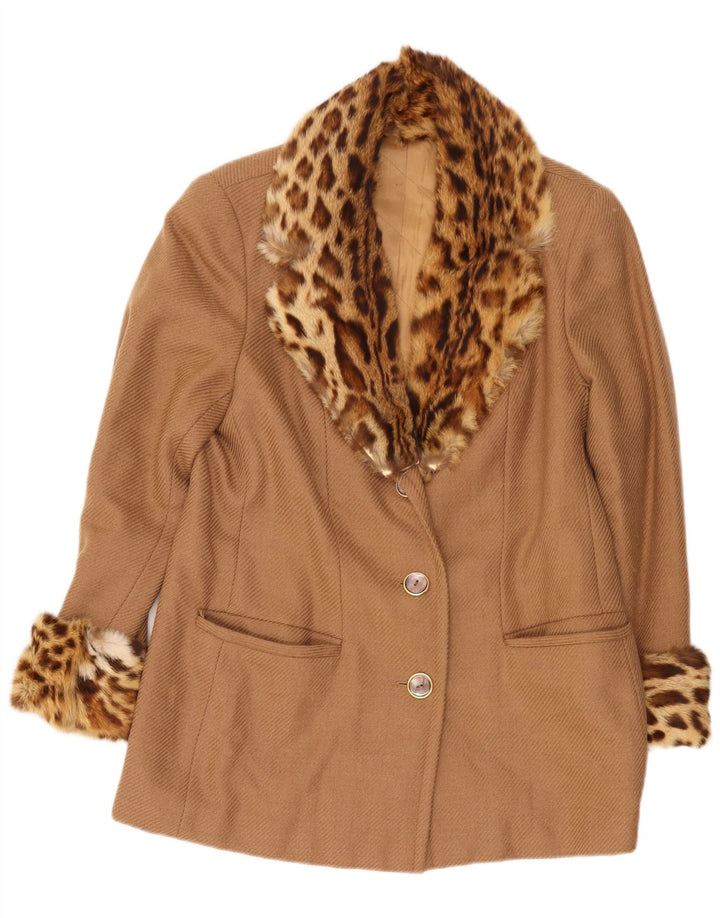 Vintage γυναικείο κοντό πανωφόρι UK 14 Medium Beige Animal print