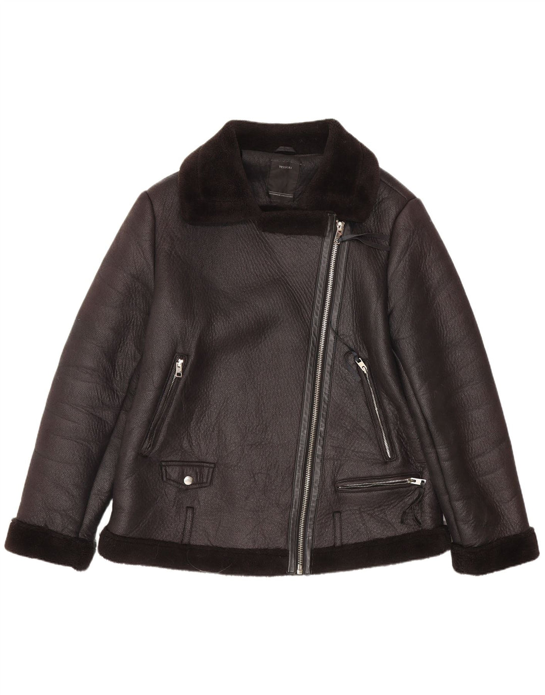C&A Γυναικείο Sherpa Faux Leather Biker Jacket EU 44 XL Μαύρο Πολυεστέρας