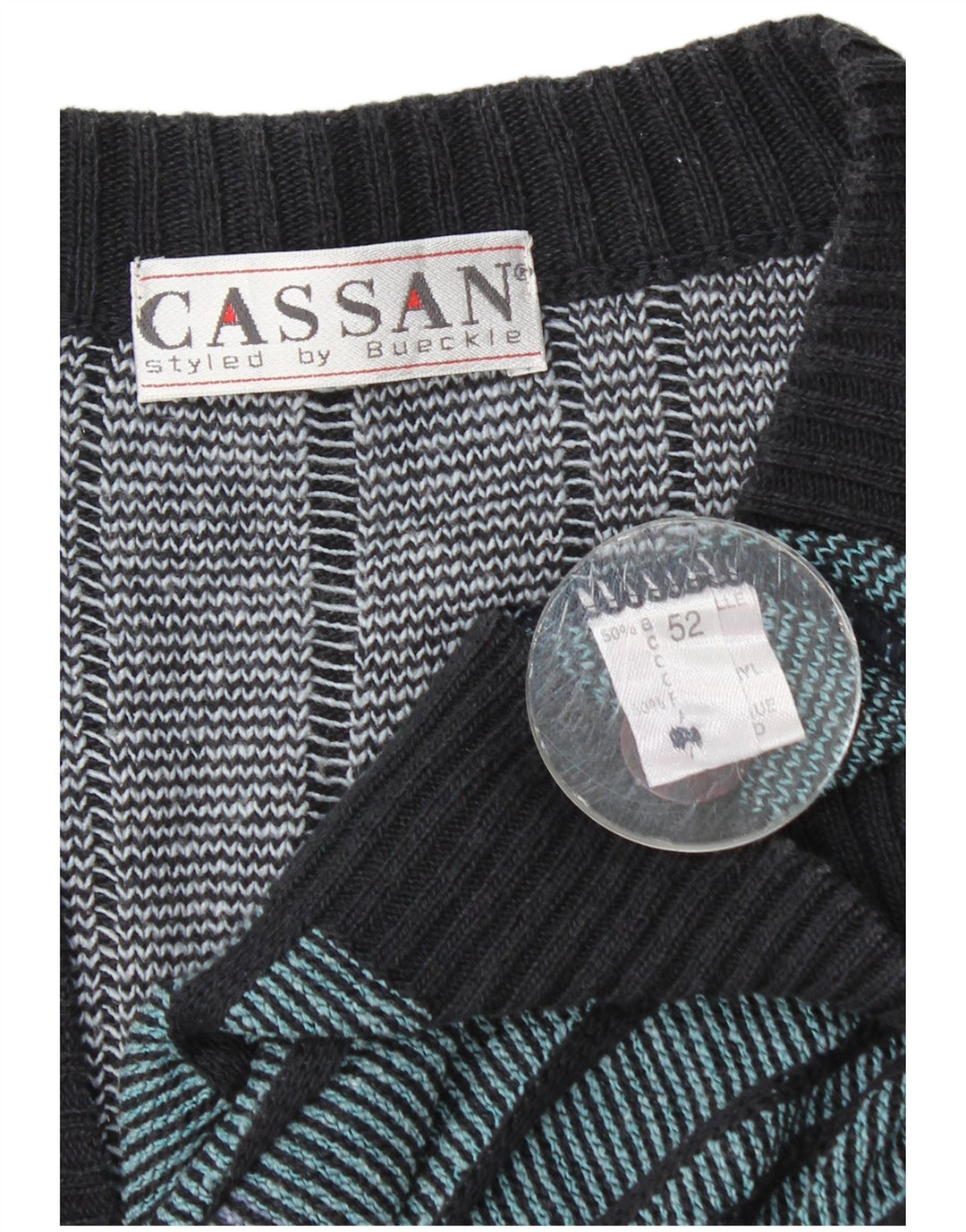 Ανδρικό πουλόβερ Cassan Cardigan IT 52 Μεγάλο πολύχρωμο βαμβακερό ριγέ