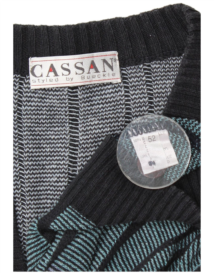 Ανδρικό πουλόβερ Cassan Cardigan IT 52 Μεγάλο πολύχρωμο βαμβακερό ριγέ