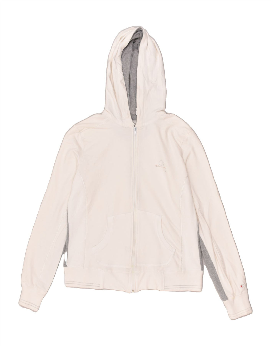 CHAMPION Womens Zip Hoodie Sweater UK 16 Large White Cotton | Vintage Champion | Thrift | Second-Hand Champion | Used Clothing | Messina Hembry 