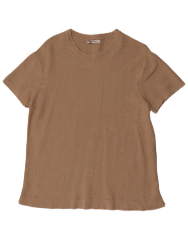 Zara Mens Short Sleeve T-Shirt Top Medium Brown Cotton
