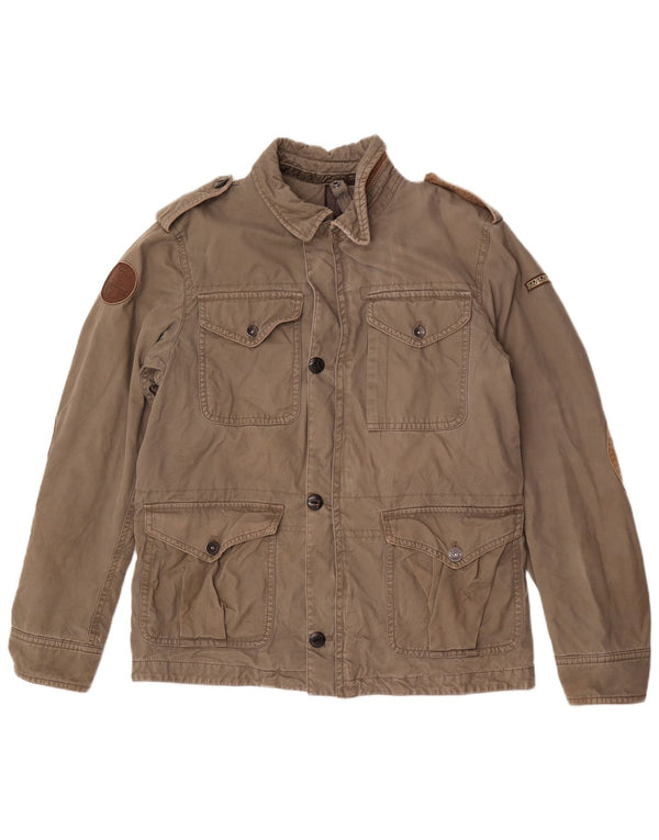 Napapijri Mens Geographic Military Jacket UK 40 Large Grey Cotton