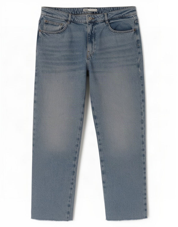 Zara Γυναικείο Straight Jeans EU 42 Large W32 L28 Blue Cotton