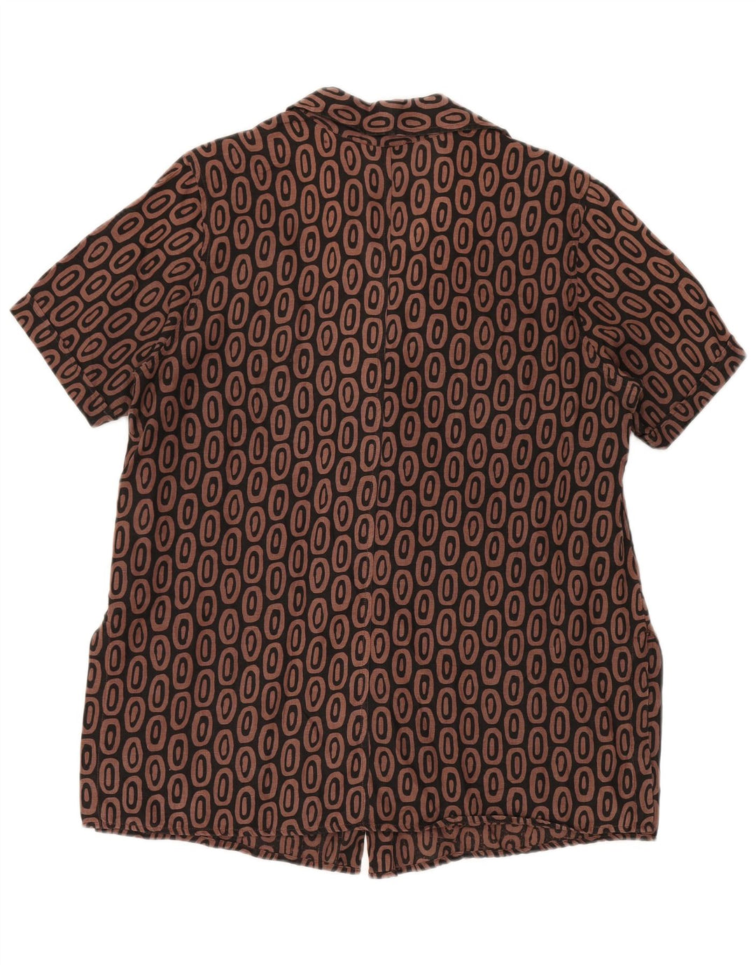 ZANETTI Γυναικείο κοντομάνικο πουκάμισο IT 47 Μεγάλο καφέ γεωμετρικό λινό