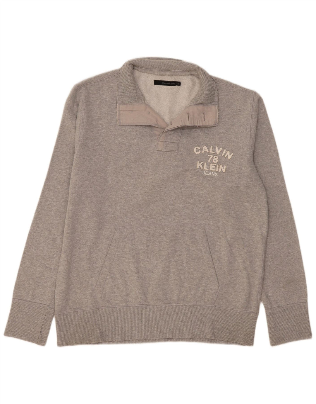 Ανδρικό φούτερ Calvin Klein Jeans με γραφικό λαιμό με κουμπιά Jumper 2XL Γκρι