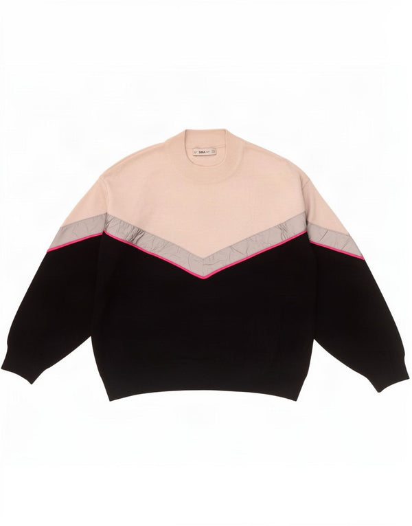 Zara γυναικείο πουλόβερ με λαιμό χελώνα UK 14 Medium Black Colourblock