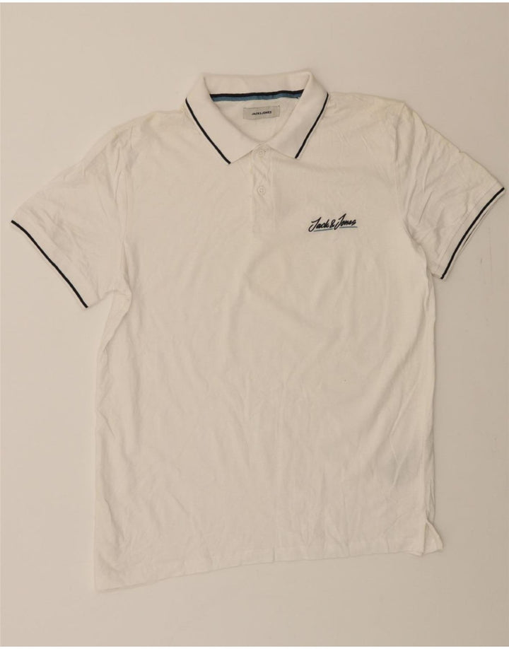 JACK & JONES Mens Polo Shirt Medium White Cotton Vintage Jack & Jones and Second-Hand Jack & Jones from Messina Hembry 