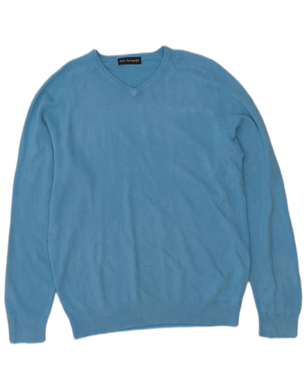 Ανδρικό πουλόβερ Marks & Spencer Autograph με V-Neck Jumper Μικρό Μπλε Ακρυλικό