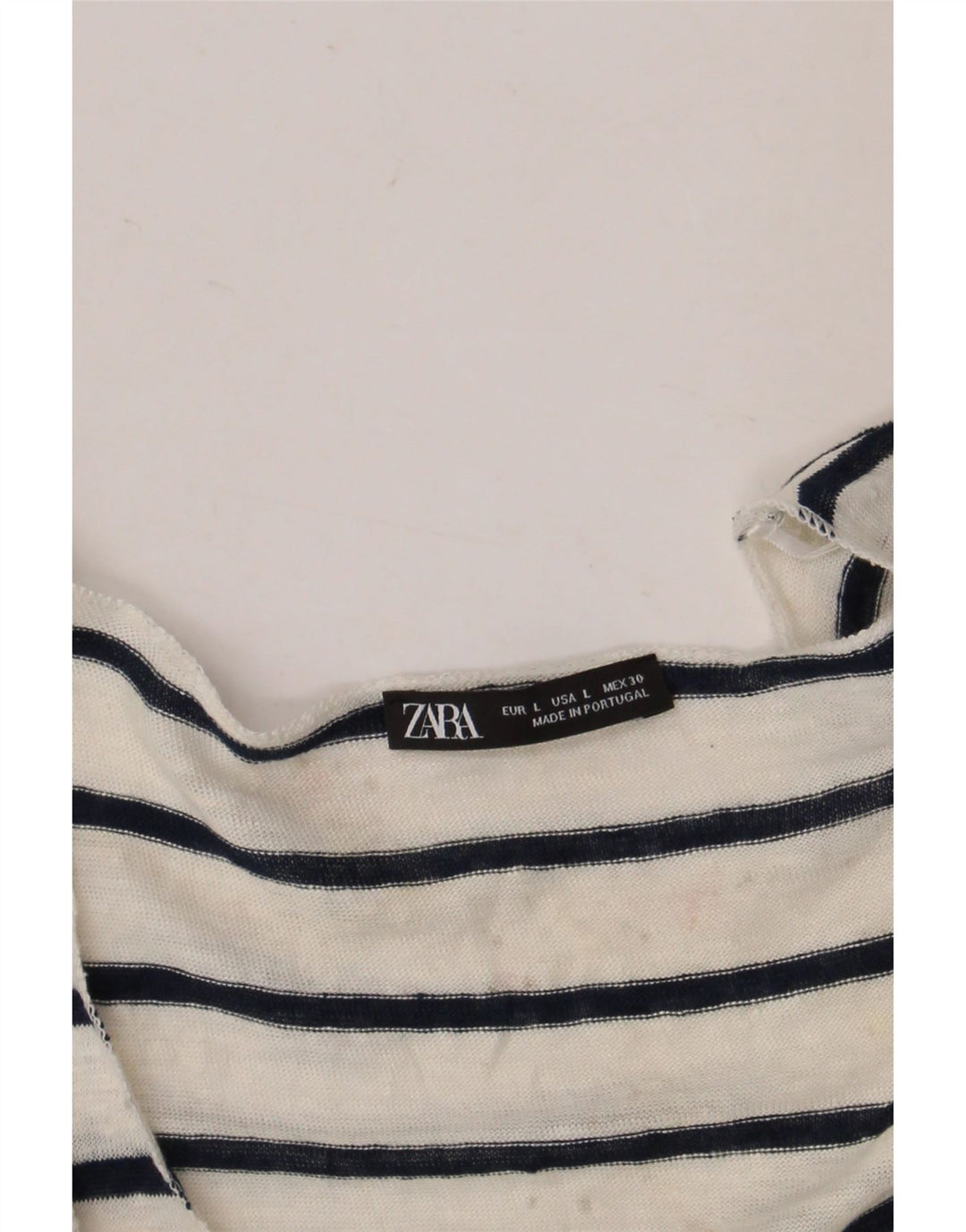 Zara Γυναικείο T-Shirt Top UK 14 Large White ριγέ