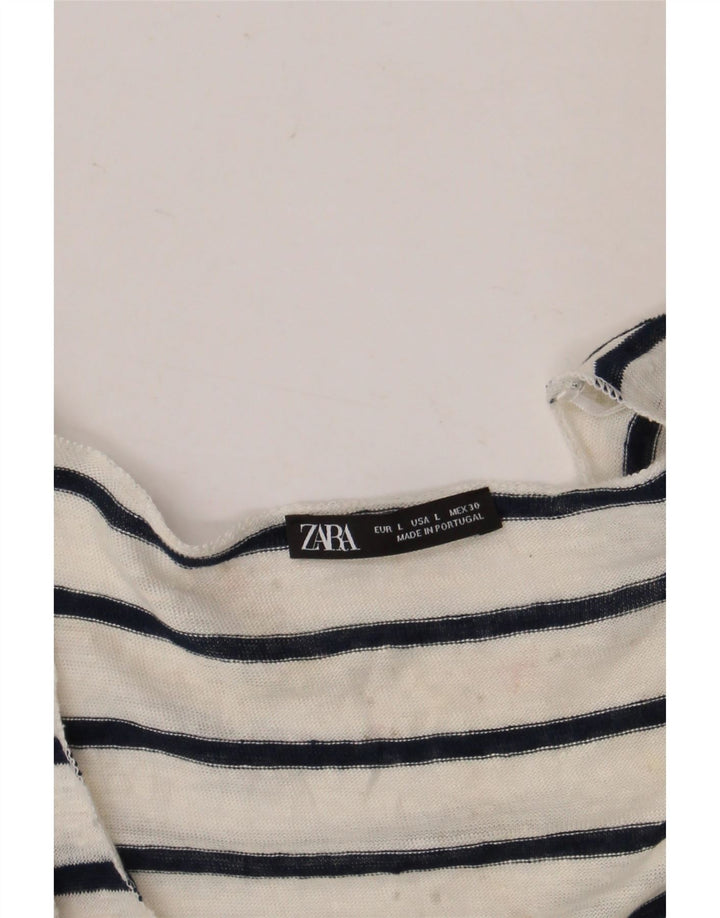 Zara Γυναικείο T-Shirt Top UK 14 Large White ριγέ