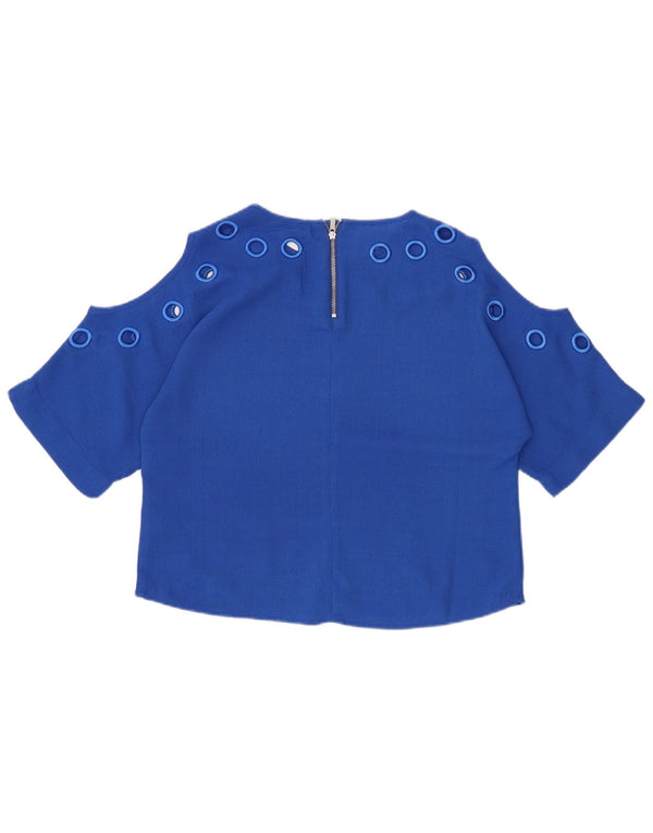 KAREN MILLEN Womens Oversized Crop Blouse Top UK 10 Small Blue Polyester