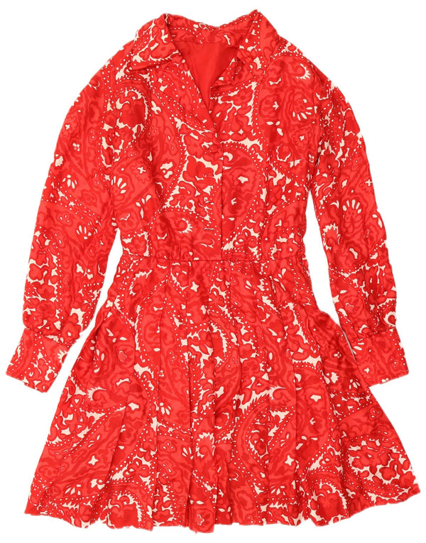 Vintage γυναικείο φόρεμα A-Line UK 12 Medium Red Paisley