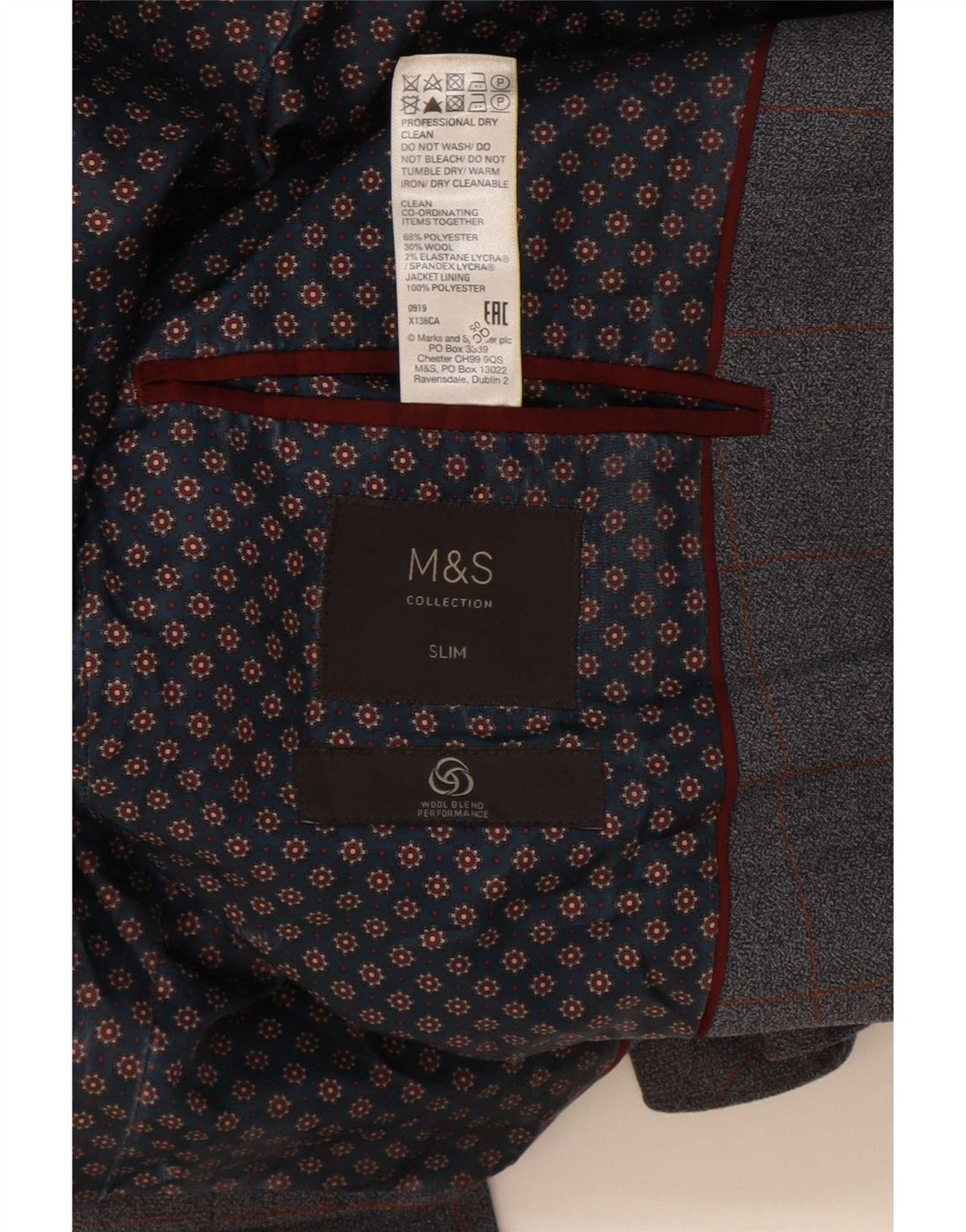 Marks & Spencer Ανδρικό σακάκι μπλέιζερ με 2 κουμπιά 36 Small Blue Check