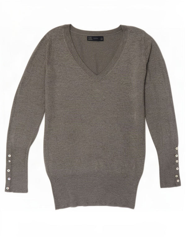 Zara Γυναικείο πουλόβερ με V λαιμόκοψη UK 12 Medium Grey