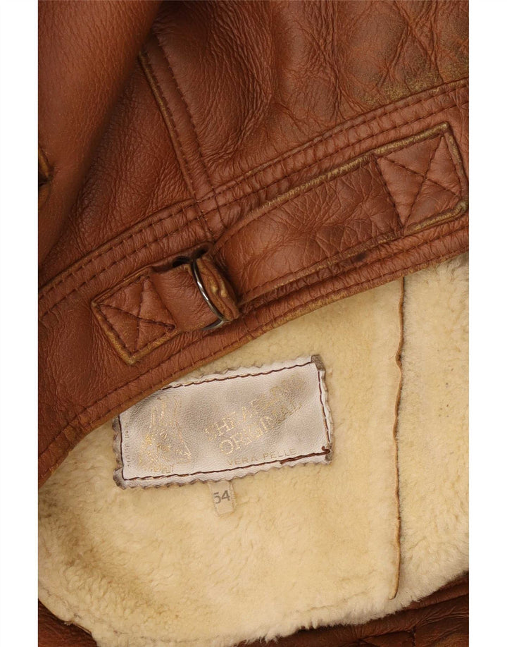 Vintage Ανδρικό Shearling Jacket IT 54 2XL Καφέ Δερμάτινο