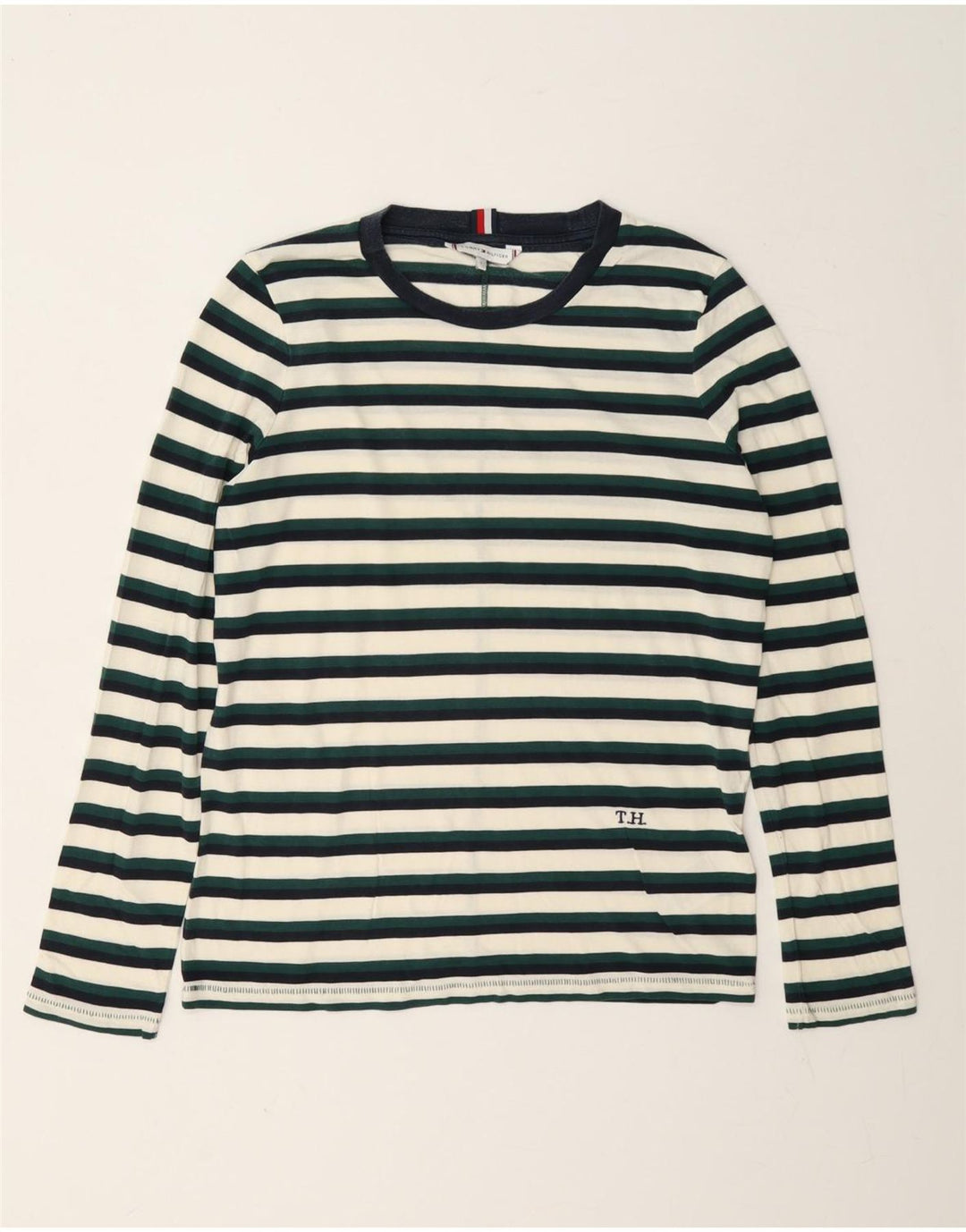 Tommy Hilfiger Ανδρικό μακρυμάνικο μπλουζάκι, μικρό πράσινο ριγέ Lyocell